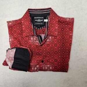 Barabas Shirt Mens L Red Geometric Satin Long Sleeve Button Up Contrasting Trim